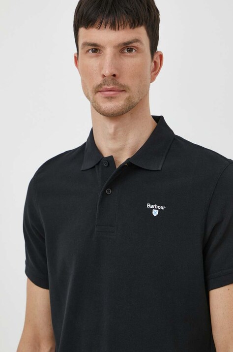 Памучна тениска с яка Barbour в черно с изчистен дизайн MML0358