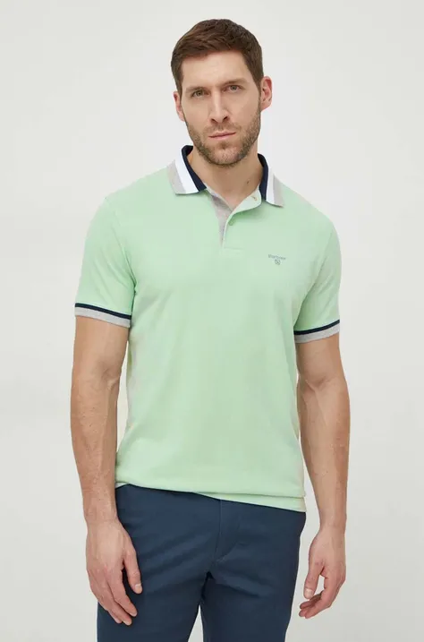 Bavlnené polo tričko Barbour zelená farba, vzorovaný