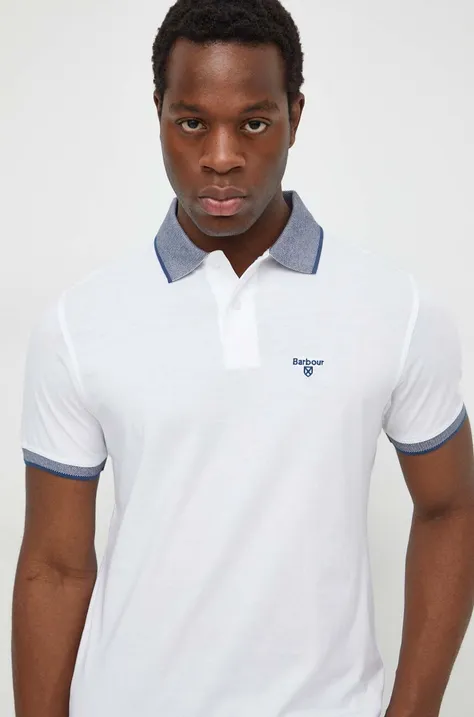 Bavlnené polo tričko Barbour biela farba, jednofarebný