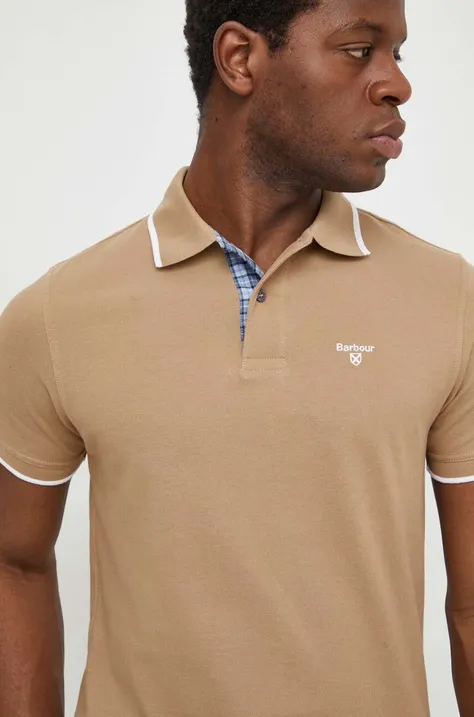 Bavlnené polo tričko Barbour béžová farba, jednofarebný