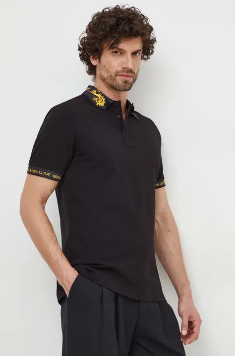 Bavlněné polo tričko Versace Jeans Couture černá barva, s potiskem, 76GAGT00 CJ01T