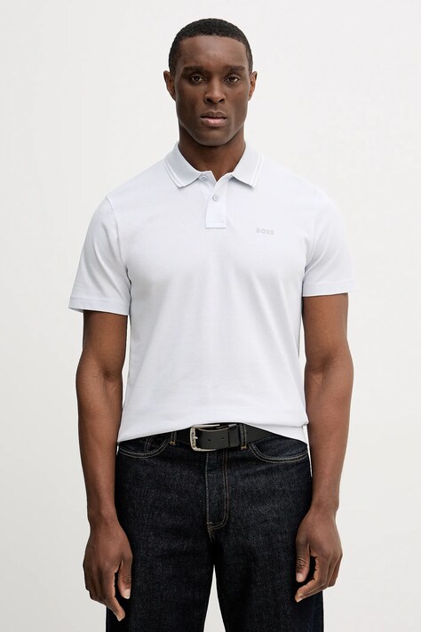 BOSS Orange polo de bumbac PeoxfordNew culoarea gri, melanj, 50507814