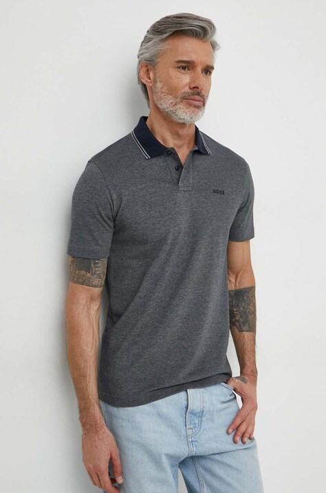 BOSS Orange polo de bumbac melanj