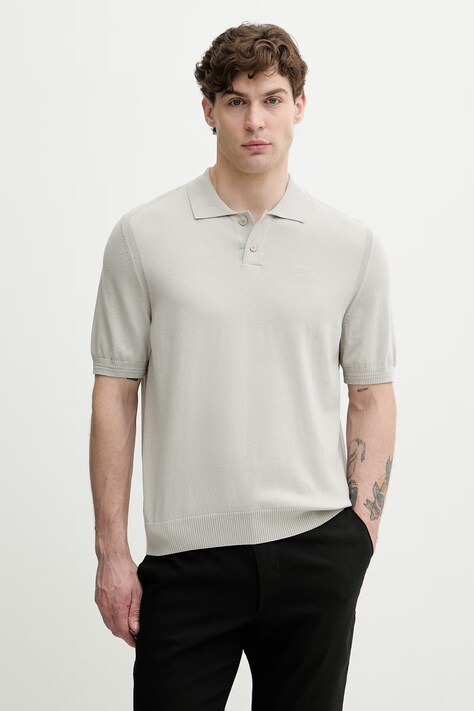 BOSS Orange polo męskie z bawełną szare 50514223