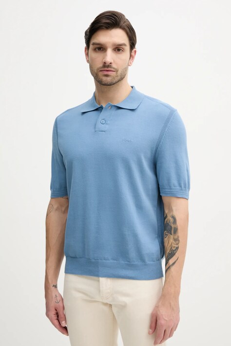 BOSS Orange polo męski kolor niebieski gładki 50514223