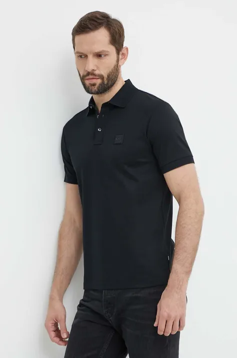 Βαμβακερό μπλουζάκι πόλο BOSS χρώμα: μαύρο, 50515596