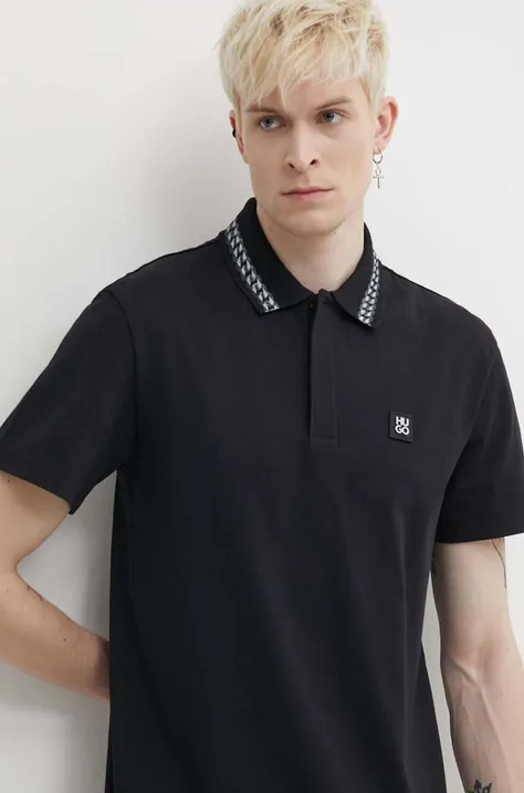 Βαμβακερό μπλουζάκι πόλο HUGO χρώμα: μαύρο, 50510036