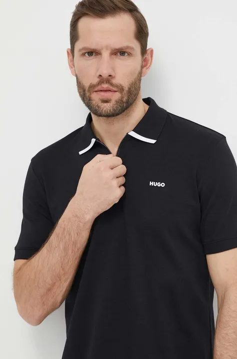 Bavlnené polo tričko HUGO čierna farba,jednofarebný,50511721