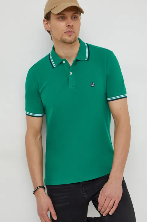 Polo tričko United Colors of Benetton pánsky, zelená farba, jednofarebný