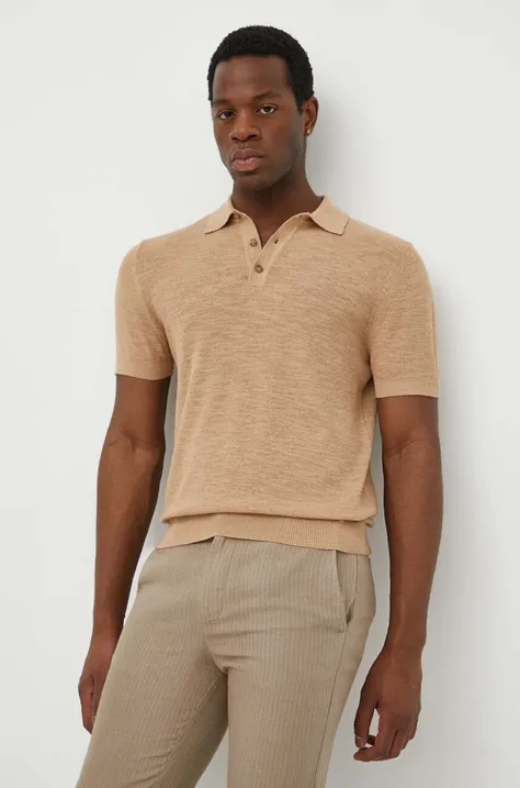 Polo majica s dodatkom lana United Colors of Benetton boja: smeđa, bez uzorka