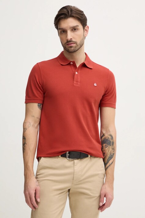 United Colors of Benetton polo bawełniane kolor pomarańczowy gładki 3089J3179