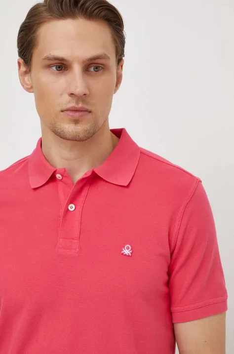 Bavlnené polo tričko United Colors of Benetton ružová farba, jednofarebný