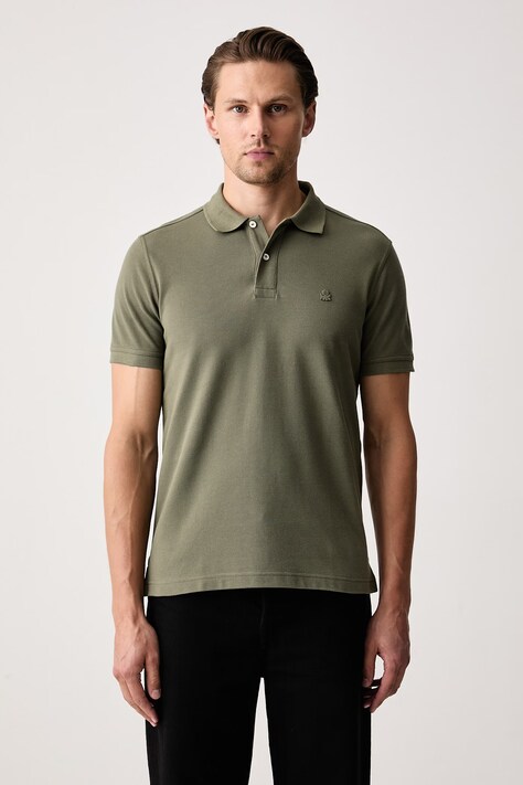United Colors of Benetton Тениска с яка мъжка от памук зелена 3089J3179