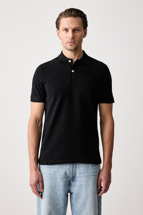 United Colors of Benetton Тениска с яка мъжка от памук черна 3089J3179