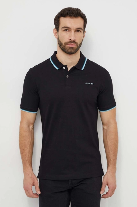 Polo tričko Guess LYLE černá barva, s potiskem, M4GP60 K7O64