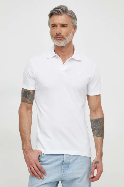 Polo tričko Guess NOLAN pánsky, biela farba, jednofarebný, M4GP66 KC701