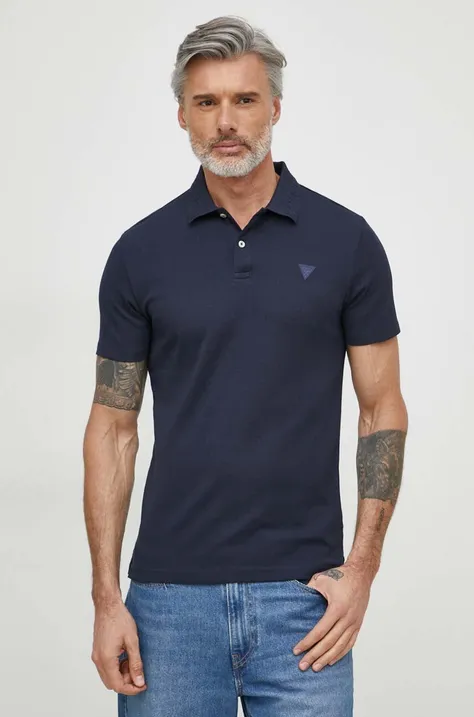Polo majica Guess za muškarce, boja: tamno plava, bez uzorka