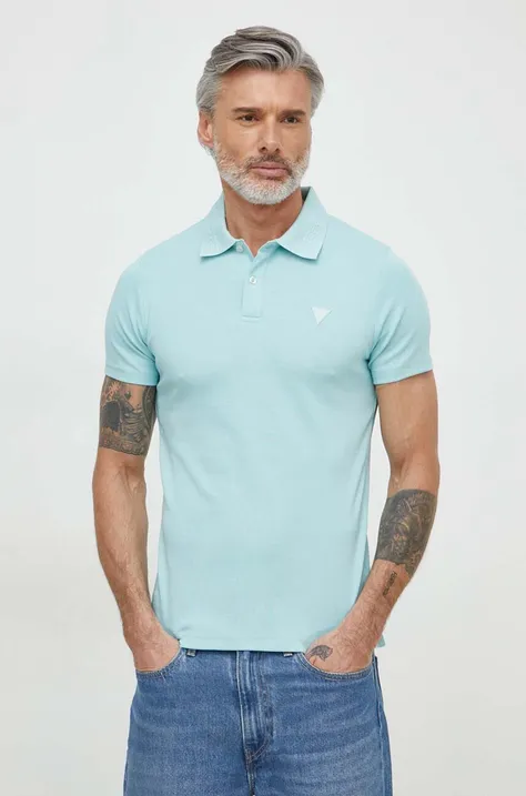 Polo majica Guess za muškarce, boja: tirkizna, bez uzorka