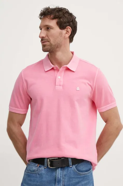 Памучна тениска с яка United Colors of Benetton в розово с изчистен дизайн
