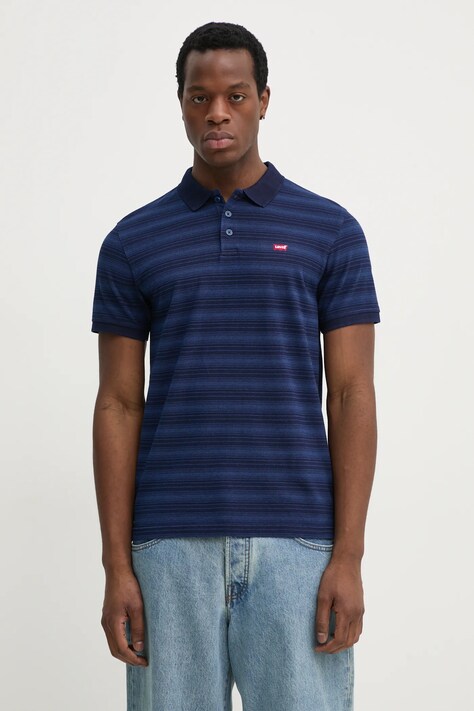 Levi's polo de bumbac culoarea albastru marin, neted, 35883
