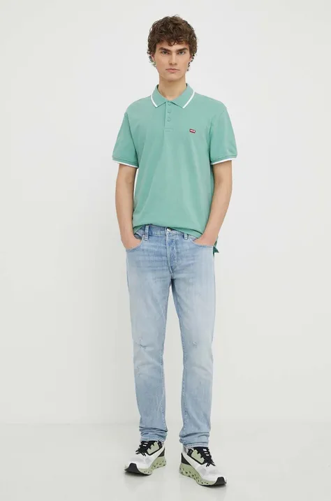 Βαμβακερό μπλουζάκι πόλο Levi's χρώμα: πράσινο