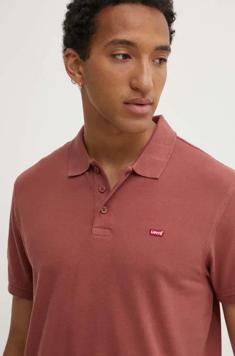 Βαμβακερό μπλουζάκι πόλο Levi's χρώμα: καφέ