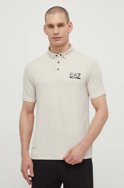 Тениска с яка EA7 Emporio Armani в бежово с изчистен дизайн
