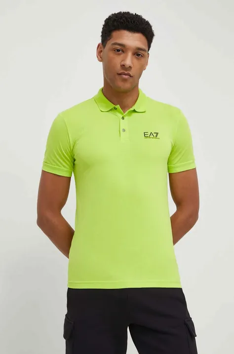 Тениска с яка EA7 Emporio Armani в зелено с принт