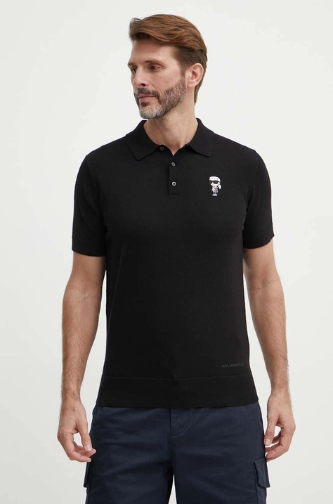 Karl Lagerfeld polo bawełniane kolor czarny z aplikacją 542398.655006