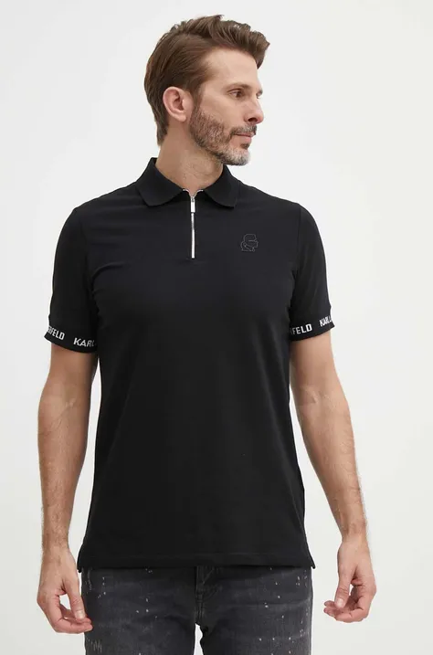 Polo majica Karl Lagerfeld za muškarce, boja: crna, s tiskom, 542221.745018