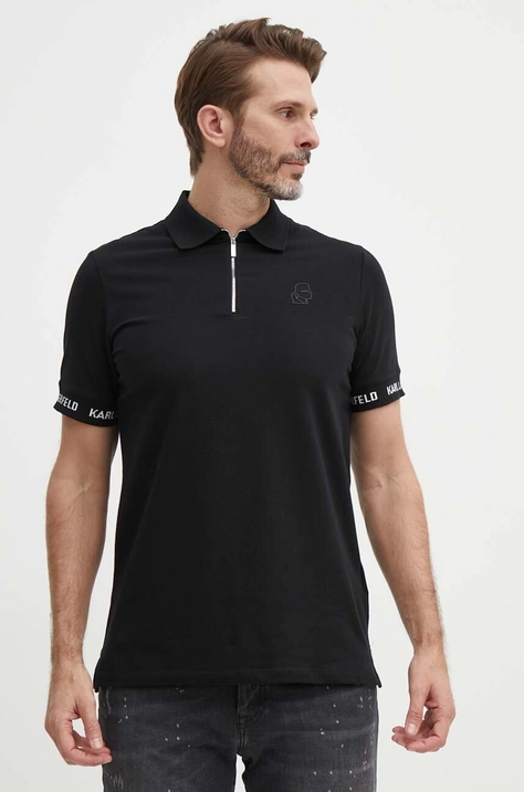 Karl Lagerfeld tricou polo bărbați, culoarea negru, cu imprimeu, 542221.745018