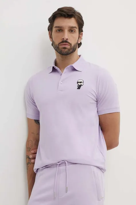 Polo tričko Karl Lagerfeld pánske, tyrkysová farba, s nášivkou, 542221.745022