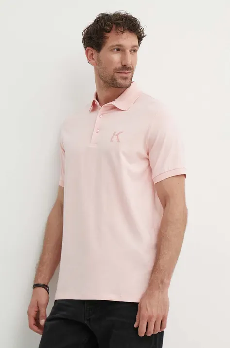Тениска с яка Karl Lagerfeld в розово с изчистен дизайн 542221.745890
