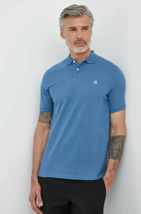 Памучна тениска с яка Marc O'Polo в синьо с изчистен дизайн