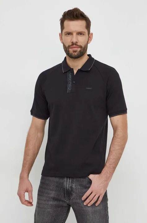 Bavlnené polo tričko Calvin Klein čierna farba,s nášivkou,K10K112463