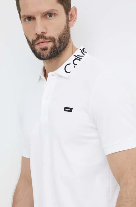 Polo tričko Calvin Klein pánske, biela farba, jednofarebné, K10K112467