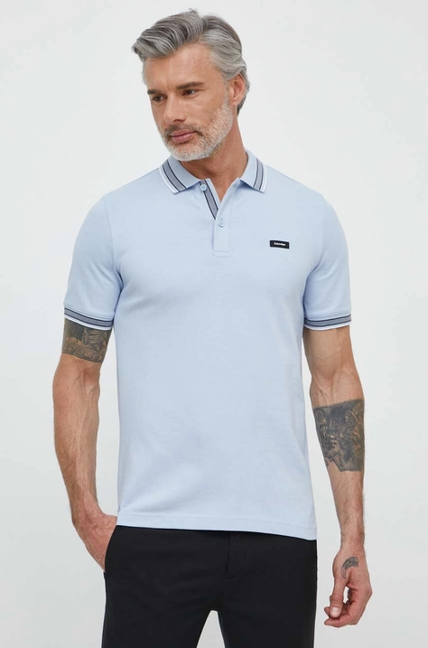 Calvin Klein polo męski kolor niebieski gładki K10K112469