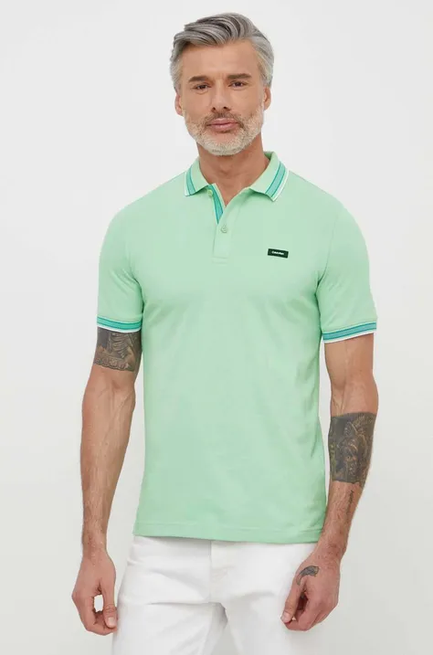 Polo tričko Calvin Klein pánsky, zelená farba, jednofarebný