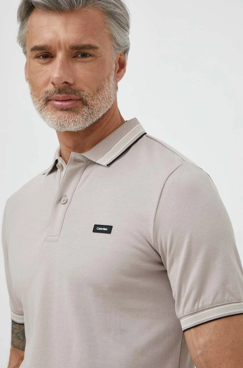 Calvin Klein tricou polo bărbați, culoarea bej, uni K10K112469