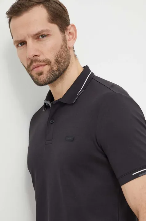 Pamučna polo majica Calvin Klein boja: crna, bez uzorka, K10K112477