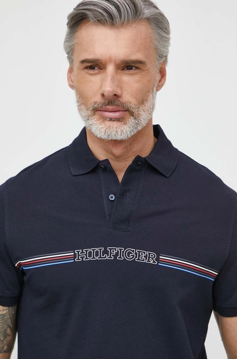 Pamučna polo majica Tommy Hilfiger boja: tamno plava, s tiskom