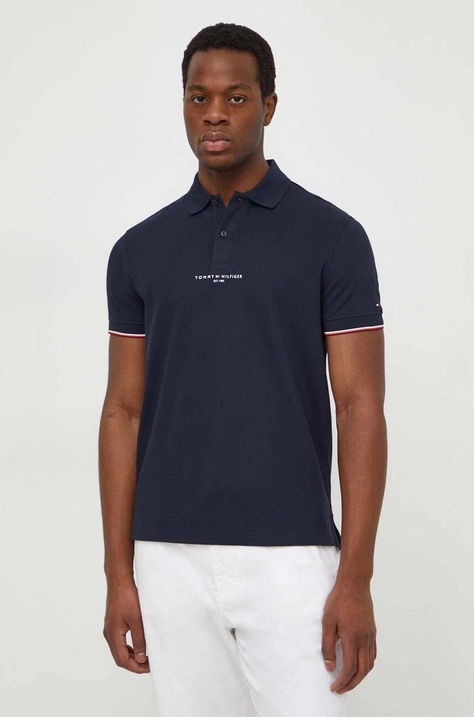 Tommy Hilfiger tricou polo bărbați, culoarea bleumarin, cu imprimeu MW0MW34841