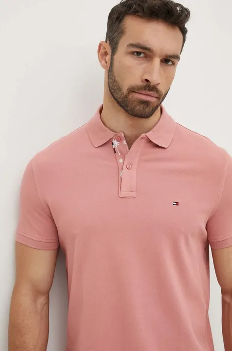 Tommy Hilfiger tricou polo barbati, culoarea roz, neted, MW0MW34738