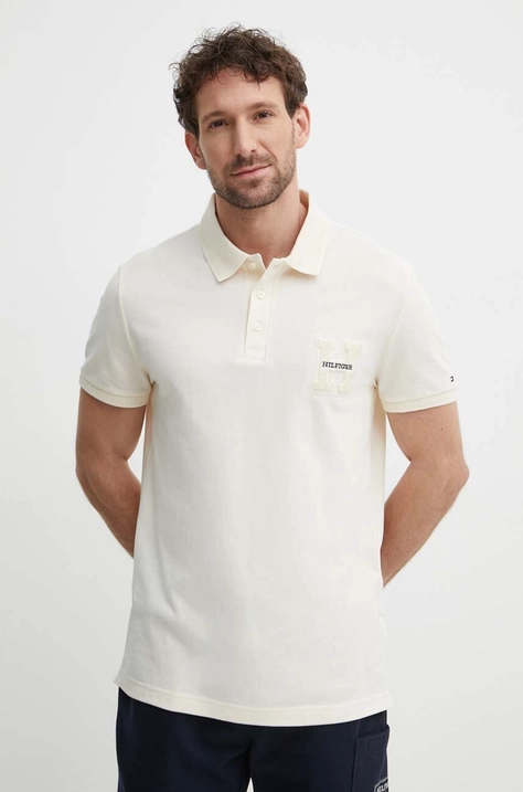 Tommy Hilfiger polo in cotone colore beige con applicazione MW0MW34771