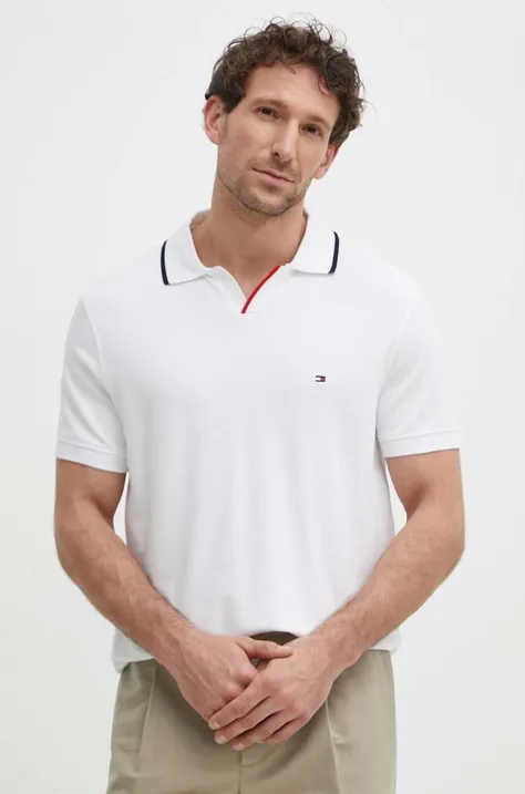 Tommy Hilfiger tricou polo bărbați, culoarea alb, uni, MW0MW34772