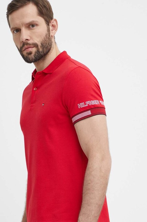 Tommy Hilfiger polo męski kolor czerwony gładki MW0MW34780