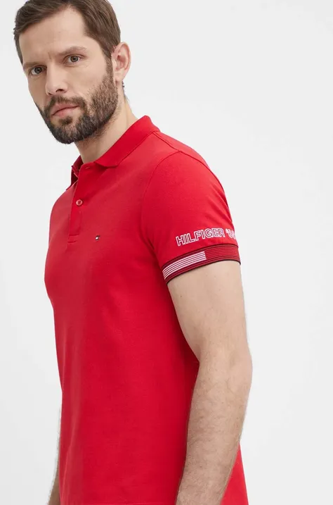 Polo tričko Tommy Hilfiger pánske, červená farba, jednofarebné, MW0MW34780