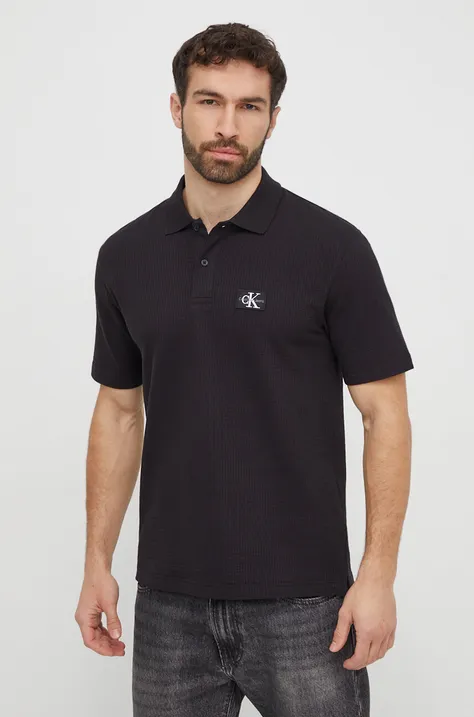 Polo majica Calvin Klein Jeans za muškarce, boja: crna, s aplikacijom, J30J325433