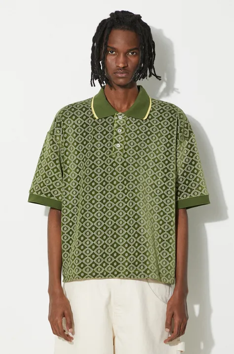 Polo tričko Drôle de Monsieur Le Polo Monogramme pánske, zelená farba, vzorovaný, D-PL121-CO091-GN