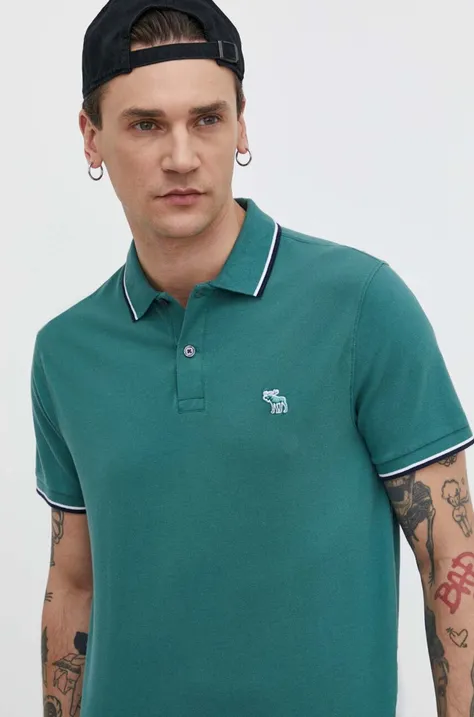 Abercrombie & Fitch tricou polo barbati, culoarea verde, cu imprimeu